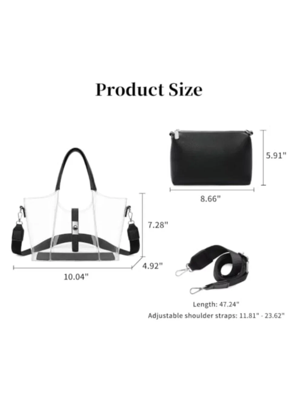 Clear Tote Bag for Stadium Events Concerts Sports 2-Piece Set with Detachable